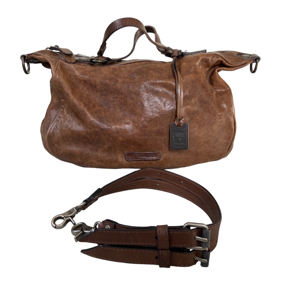Frye Becca Rustic Italian Leather Brown Shoulder Bag Satchel Dual Handle Purse - Picture 9 of 16